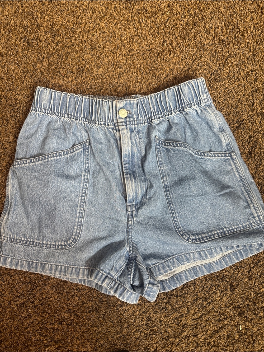 Madewell Light Blue Denim Elastic-Waist Jean Shorts